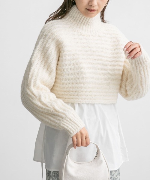 KBF（ケイビーエフ）の「ハイネックショートニット（ニット/セーター・レディース・アイボリー/ライトブルー/ピンク/ネイビー・ONE）」の6枚目の写真