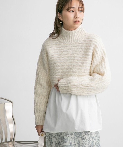 KBF（ケイビーエフ）の「ハイネックショートニット（ニット/セーター・レディース・アイボリー/ライトブルー/ピンク/ネイビー・ONE）」の7枚目の写真