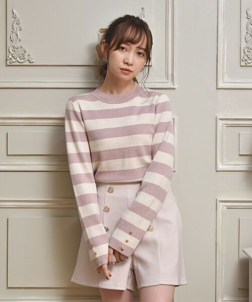 ems excite(エムズエキサイト)の「袖ボタン付長袖ニット(ニット/セーター・レディース・ブラック系その他3/ブルー/ナチュラル/ピンク系その他3・FREE)」の4枚目の写真