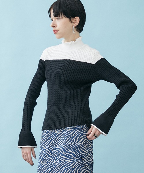 INella（イネラ）の「【INella/イネラ】ケーブルバイカラーニット（ニット/セーター・レディース・グレー/ブラック・FREE）」の6枚目の写真