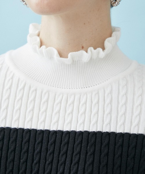 INella（イネラ）の「【INella/イネラ】ケーブルバイカラーニット（ニット/セーター・レディース・グレー/ブラック・FREE）」の8枚目の写真