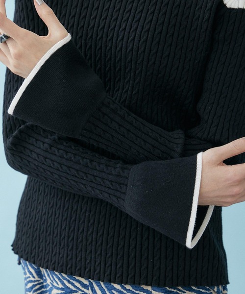 INella（イネラ）の「【INella/イネラ】ケーブルバイカラーニット（ニット/セーター・レディース・グレー/ブラック・FREE）」の10枚目の写真