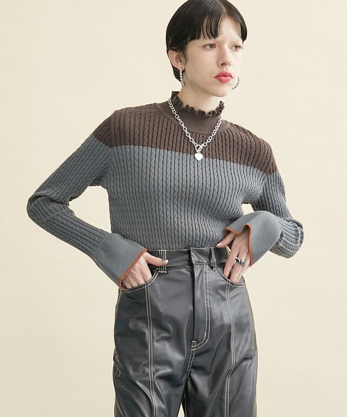 INella（イネラ）の「【INella/イネラ】ケーブルバイカラーニット（ニット/セーター・レディース・グレー/ブラック・FREE）」の13枚目の写真