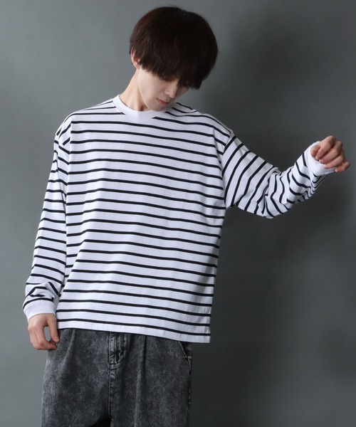 SITRY(シトリー)の「Heavy weight border T-shirt/ヘビーウェイト ボーダー ロングスリーブTシャツ(Tシャツ/カットソー・メンズ・ブラック系その他/ホワイト系その他2/ホワイト系その他/ブルー系その他・L/M)」の12枚目の写真