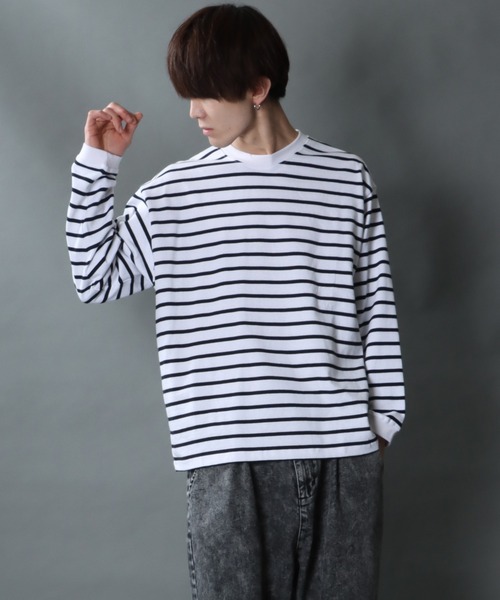 SITRY(シトリー)の「Heavy weight border T-shirt/ヘビーウェイト ボーダー ロングスリーブTシャツ(Tシャツ/カットソー・メンズ・ブラック系その他/ホワイト系その他2/ホワイト系その他/ブルー系その他・L/M)」の14枚目の写真