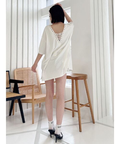 GYDA（ジェイダ）の「LOS ANGELES BACKレースアップTシャツ（Tシャツ/カットソー・レディース・オレンジ系その他3/オフホワイト/ライトグレー・FREE）」の12枚目の写真