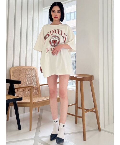 GYDA（ジェイダ）の「LOS ANGELES BACKレースアップTシャツ（Tシャツ/カットソー・レディース・オレンジ系その他3/オフホワイト/ライトグレー・FREE）」の7枚目の写真