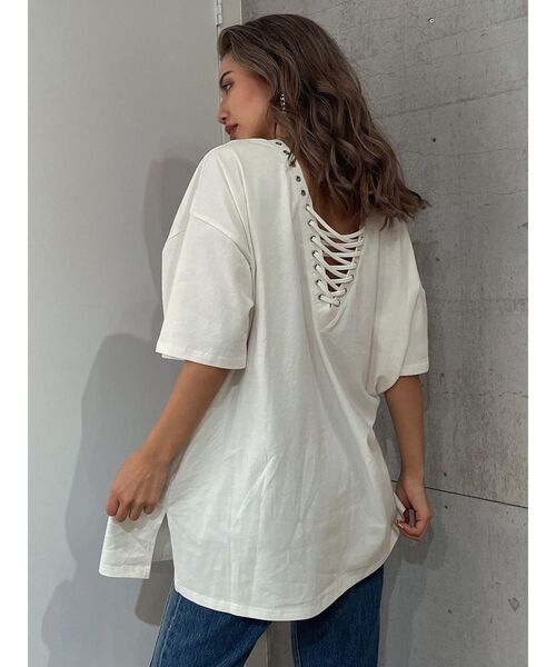 GYDA（ジェイダ）の「LOS ANGELES BACKレースアップTシャツ（Tシャツ/カットソー・レディース・オレンジ系その他3/オフホワイト/ライトグレー・FREE）」の22枚目の写真