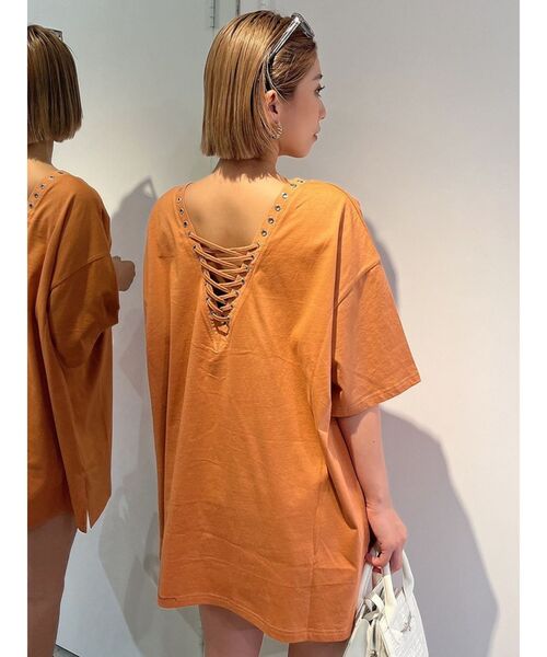 GYDA（ジェイダ）の「LOS ANGELES BACKレースアップTシャツ（Tシャツ/カットソー・レディース・オレンジ系その他3/オフホワイト/ライトグレー・FREE）」の8枚目の写真