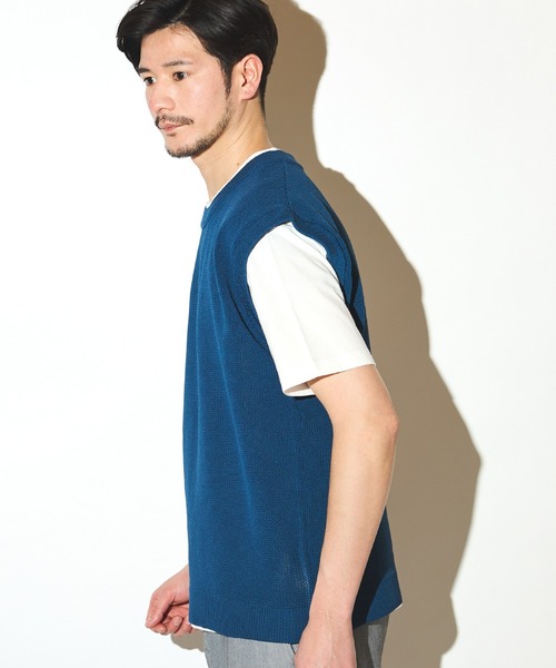 UNION STATION(ユニオンステーション)の「ニットベスト&ナチュラルストレッチTセット(ニット/セーター・メンズ・グレー/ブルー/グリーン/ベージュ・LL/L/M)」の5枚目の写真