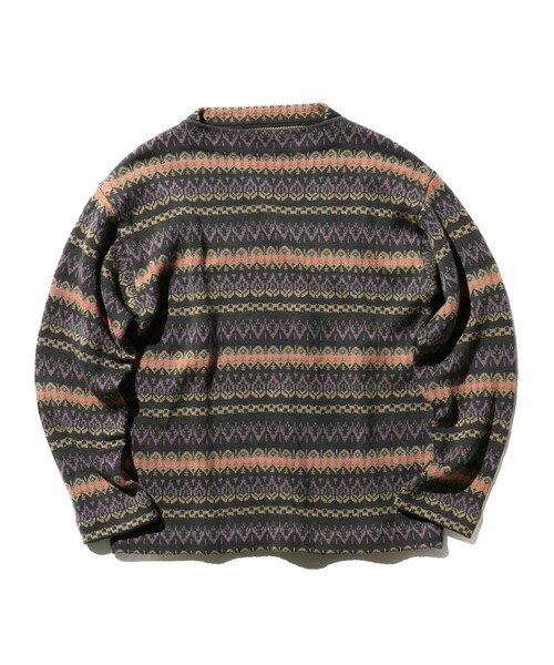 BEAMS PLUS（ビームスプラス）の「BEAMS PLUS / フェアアイル ジャカード ストライプ ボートネック ニット（ニット/セーター・メンズ・オフホワイト/ブラック/グリーン/ベージュ・SMALL/MEDIUM/LARGE/X-LARGE）」の4枚目の写真