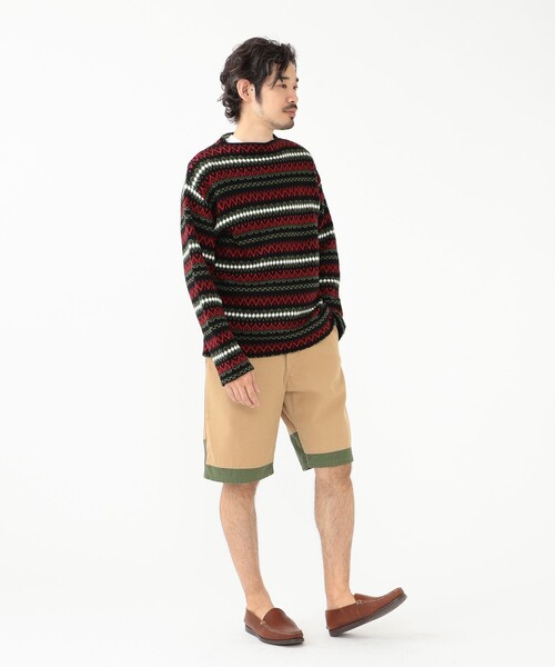 BEAMS PLUS（ビームスプラス）の「BEAMS PLUS / フェアアイル ジャカード ストライプ ボートネック ニット（ニット/セーター・メンズ・オフホワイト/ブラック/グリーン/ベージュ・SMALL/MEDIUM/LARGE/X-LARGE）」の5枚目の写真