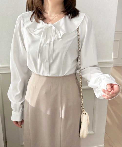 apres jour(アプレジュール)の「ラッフルリボンブラウス【ZOZOTOWN限定アイテム】(シャツ/ブラウス・レディース・ブラック/オフホワイト/ライトピンク・X-LARGE/フリー)」の8枚目の写真