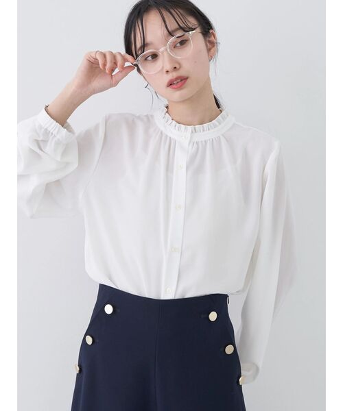 earth music&ecology（アースミュージックアンドエコロジー）の「スタンドフリルブラウス（シャツ/ブラウス・レディース・サックスブルー/オフホワイト/ピンク/ネイビー・FREE）」の16枚目の写真