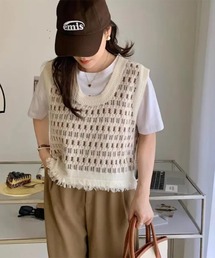 フリンジヘムニットベスト