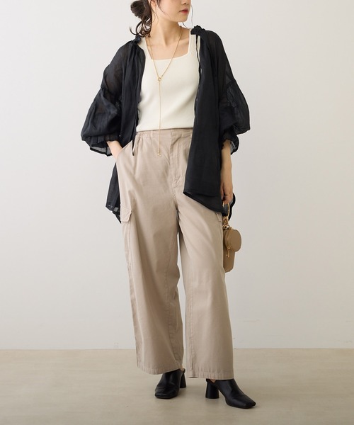 PUAL CE CIN(ピュアルセシン)の「リネンタッチスクエアタンクトップ(タンクトップ・レディース・グレイッシュベージュ/ブラック/オフホワイト/ブラウン・FREE)」の8枚目の写真