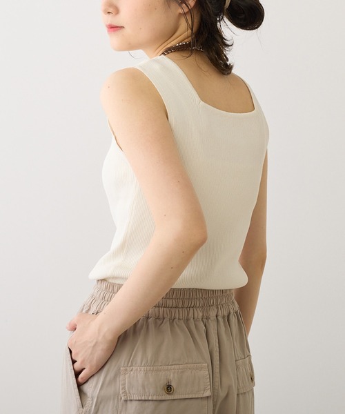 PUAL CE CIN(ピュアルセシン)の「リネンタッチスクエアタンクトップ(タンクトップ・レディース・グレイッシュベージュ/ブラック/オフホワイト/ブラウン・FREE)」の7枚目の写真