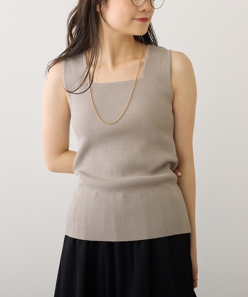 PUAL CE CIN(ピュアルセシン)の「リネンタッチスクエアタンクトップ(タンクトップ・レディース・グレイッシュベージュ/ブラック/オフホワイト/ブラウン・FREE)」の13枚目の写真