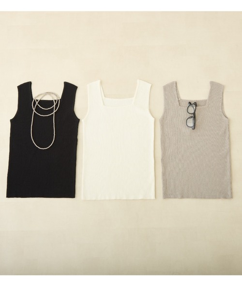 PUAL CE CIN(ピュアルセシン)の「リネンタッチスクエアタンクトップ(タンクトップ・レディース・グレイッシュベージュ/ブラック/オフホワイト/ブラウン・FREE)」の5枚目の写真
