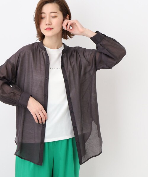 grove（グローブ）の「◆トレンドスタイルが簡単にキマる!シアーシャツ&Tシャツセット（アンサンブル・レディース・サックスブルー/キャメル/ブラウン系その他/ナチュラル・02/03/01/04/05）」の2枚目の写真