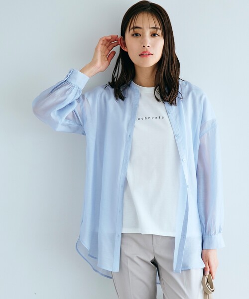 grove（グローブ）の「◆トレンドスタイルが簡単にキマる!シアーシャツ&Tシャツセット（アンサンブル・レディース・サックスブルー/キャメル/ブラウン系その他/ナチュラル・02/03/01/04/05）」の3枚目の写真