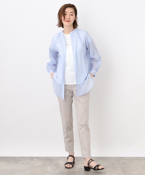 grove（グローブ）の「◆トレンドスタイルが簡単にキマる!シアーシャツ&Tシャツセット（アンサンブル・レディース・サックスブルー/キャメル/ブラウン系その他/ナチュラル・02/03/01/04/05）」の6枚目の写真