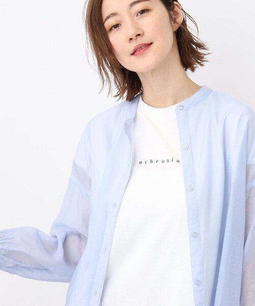 grove（グローブ）の「◆トレンドスタイルが簡単にキマる!シアーシャツ&Tシャツセット（アンサンブル・レディース・サックスブルー/キャメル/ブラウン系その他/ナチュラル・02/03/01/04/05）」の9枚目の写真