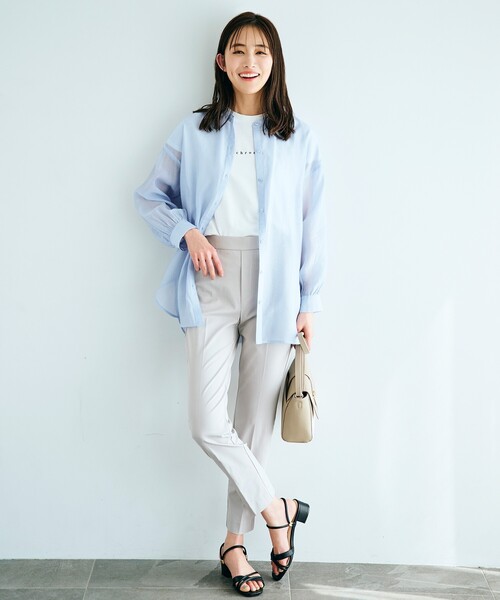 grove（グローブ）の「◆トレンドスタイルが簡単にキマる!シアーシャツ&Tシャツセット（アンサンブル・レディース・サックスブルー/キャメル/ブラウン系その他/ナチュラル・02/03/01/04/05）」の18枚目の写真