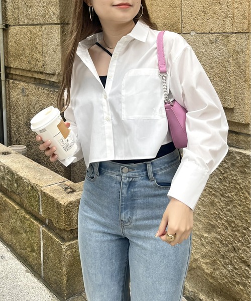 prose verse（プロズヴェール）の「ポケット刺繍クロップドシャツ（シャツ/ブラウス・レディース・オフホワイト/ブルー/ネイビー・MEDIUM）」の5枚目の写真