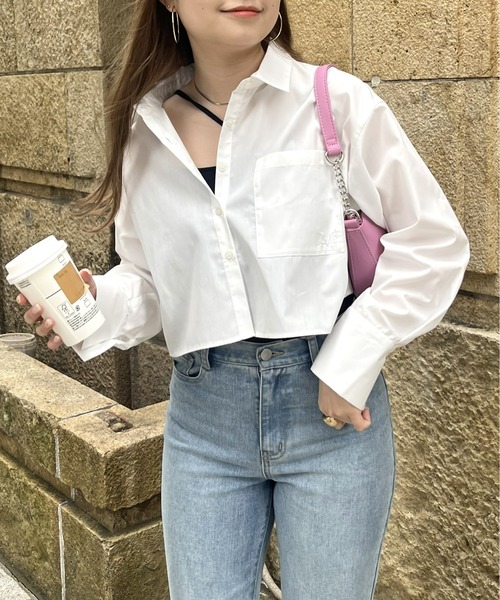 prose verse（プロズヴェール）の「ポケット刺繍クロップドシャツ（シャツ/ブラウス・レディース・オフホワイト/ブルー/ネイビー・MEDIUM）」の7枚目の写真