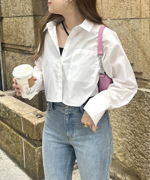 prose verse（プロズヴェール）の「ポケット刺繍クロップドシャツ（シャツ/ブラウス・レディース・オフホワイト/ブルー/ネイビー・MEDIUM）」の8枚目の写真