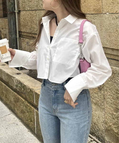 prose verse（プロズヴェール）の「ポケット刺繍クロップドシャツ（シャツ/ブラウス・レディース・オフホワイト/ブルー/ネイビー・MEDIUM）」の9枚目の写真