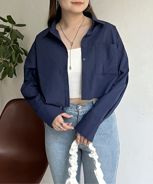 prose verse（プロズヴェール）の「ポケット刺繍クロップドシャツ（シャツ/ブラウス・レディース・オフホワイト/ブルー/ネイビー・MEDIUM）」の14枚目の写真