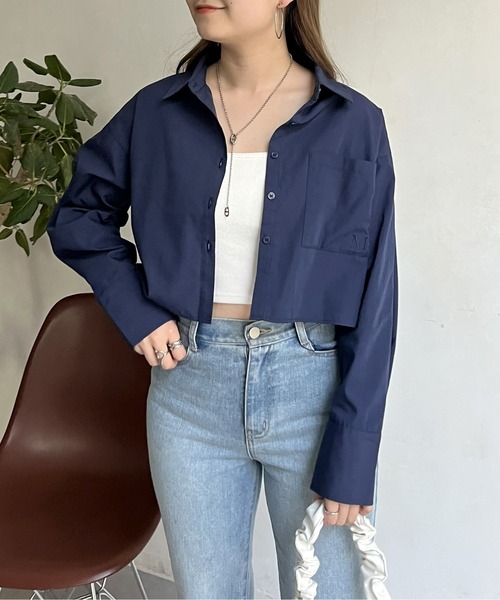 prose verse（プロズヴェール）の「ポケット刺繍クロップドシャツ（シャツ/ブラウス・レディース・オフホワイト/ブルー/ネイビー・MEDIUM）」の15枚目の写真