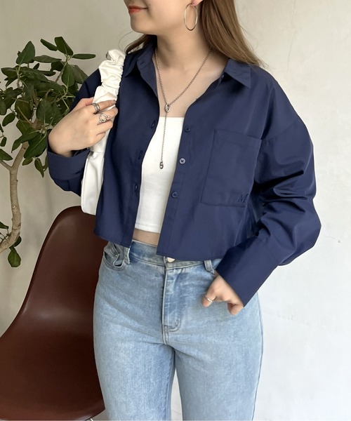 prose verse（プロズヴェール）の「ポケット刺繍クロップドシャツ（シャツ/ブラウス・レディース・オフホワイト/ブルー/ネイビー・MEDIUM）」の17枚目の写真