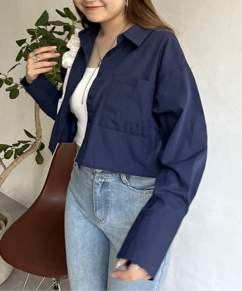 prose verse（プロズヴェール）の「ポケット刺繍クロップドシャツ（シャツ/ブラウス・レディース・オフホワイト/ブルー/ネイビー・MEDIUM）」の21枚目の写真