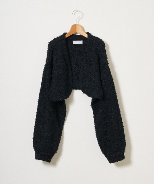 audrey and john wad（オードリーアンドジョンワッド）の「ツイードチェック柄ニットボレロ（カーディガン/ボレロ・レディース・ブラック/ダークラベンダー/ベージュ・FREE）」の14枚目の写真