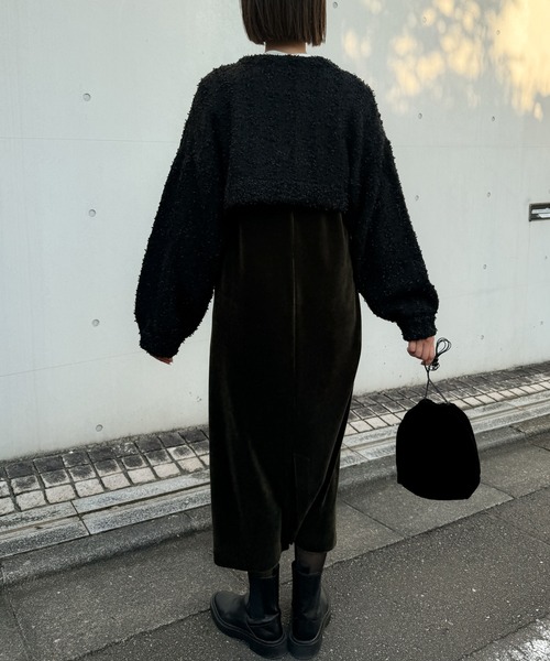 audrey and john wad（オードリーアンドジョンワッド）の「ツイードチェック柄ニットボレロ（カーディガン/ボレロ・レディース・ブラック/ダークラベンダー/ベージュ・FREE）」の13枚目の写真