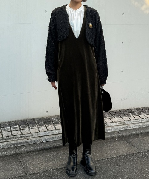 audrey and john wad（オードリーアンドジョンワッド）の「ツイードチェック柄ニットボレロ（カーディガン/ボレロ・レディース・ブラック/ダークラベンダー/ベージュ・FREE）」の15枚目の写真