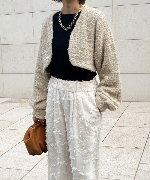 audrey and john wad（オードリーアンドジョンワッド）の「ツイードチェック柄ニットボレロ（カーディガン/ボレロ・レディース・ブラック/ダークラベンダー/ベージュ・FREE）」の16枚目の写真