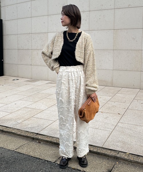 audrey and john wad（オードリーアンドジョンワッド）の「ツイードチェック柄ニットボレロ（カーディガン/ボレロ・レディース・ブラック/ダークラベンダー/ベージュ・FREE）」の18枚目の写真