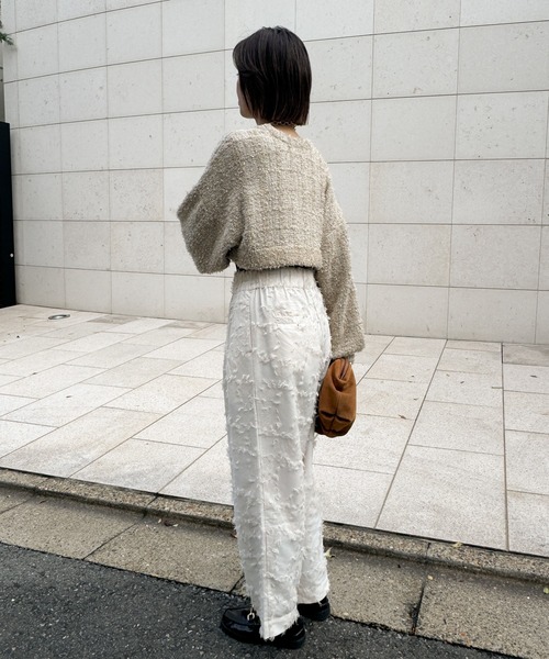 audrey and john wad（オードリーアンドジョンワッド）の「ツイードチェック柄ニットボレロ（カーディガン/ボレロ・レディース・ブラック/ダークラベンダー/ベージュ・FREE）」の21枚目の写真