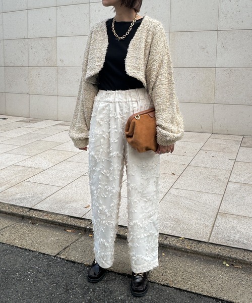 audrey and john wad（オードリーアンドジョンワッド）の「ツイードチェック柄ニットボレロ（カーディガン/ボレロ・レディース・ブラック/ダークラベンダー/ベージュ・FREE）」の19枚目の写真