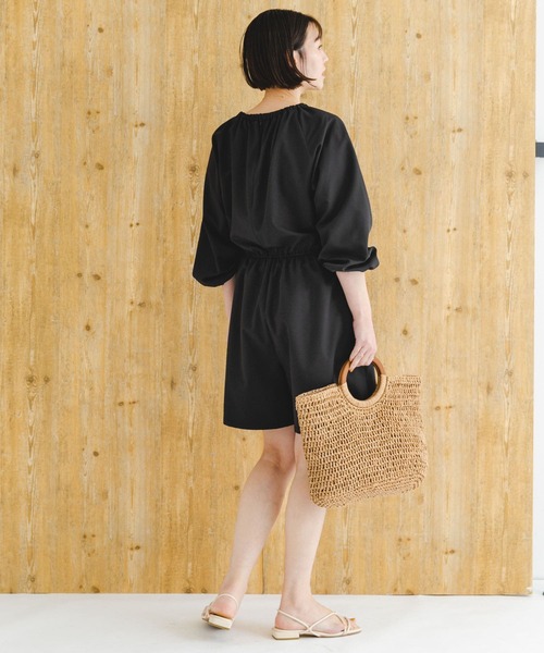 F by ROSSO（エフバイロッソ）の「F by ROSSO　UVCUTショートコンビネゾン（サロペット/オーバーオール・レディース・ブラック/ライトベージュ・FREE）」の7枚目の写真