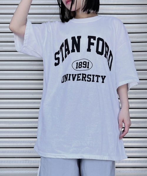 Figments(フィグメンツ)の「STANFORDオーバーTシャツ(Tシャツ/カットソー・レディース・ホワイト/ブラック・FREE)」の1枚目の写真