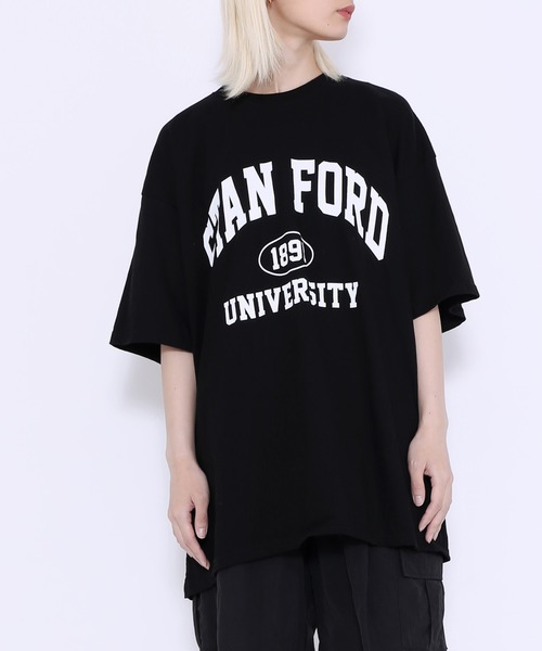 Figments(フィグメンツ)の「STANFORDオーバーTシャツ(Tシャツ/カットソー・レディース・ホワイト/ブラック・FREE)」の2枚目の写真