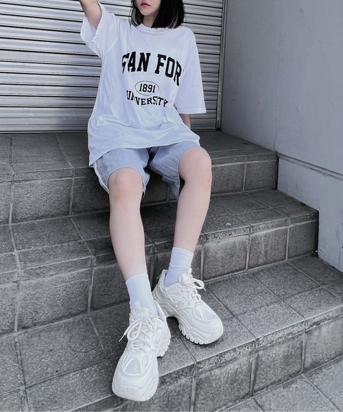 Figments(フィグメンツ)の「STANFORDオーバーTシャツ(Tシャツ/カットソー・レディース・ホワイト/ブラック・FREE)」の3枚目の写真