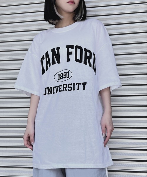 Figments(フィグメンツ)の「STANFORDオーバーTシャツ(Tシャツ/カットソー・レディース・ホワイト/ブラック・FREE)」の4枚目の写真