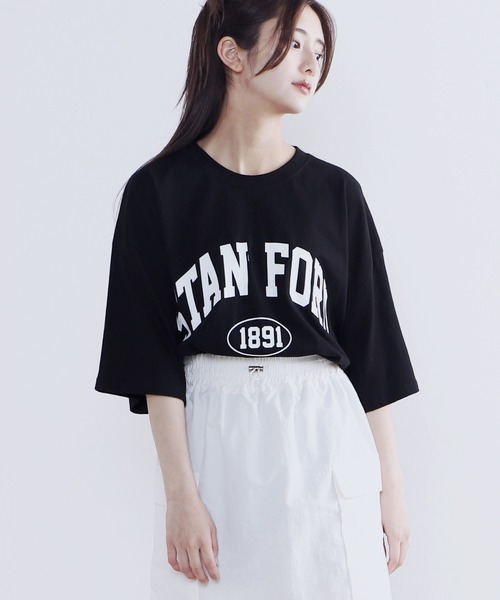 Figments(フィグメンツ)の「STANFORDオーバーTシャツ(Tシャツ/カットソー・レディース・ホワイト/ブラック・FREE)」の5枚目の写真