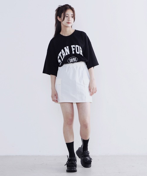 Figments(フィグメンツ)の「STANFORDオーバーTシャツ(Tシャツ/カットソー・レディース・ホワイト/ブラック・FREE)」の9枚目の写真